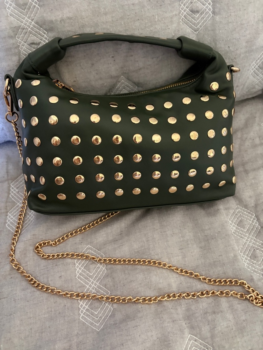 VICI Studded Green Shoulder Bag with Gold Accents